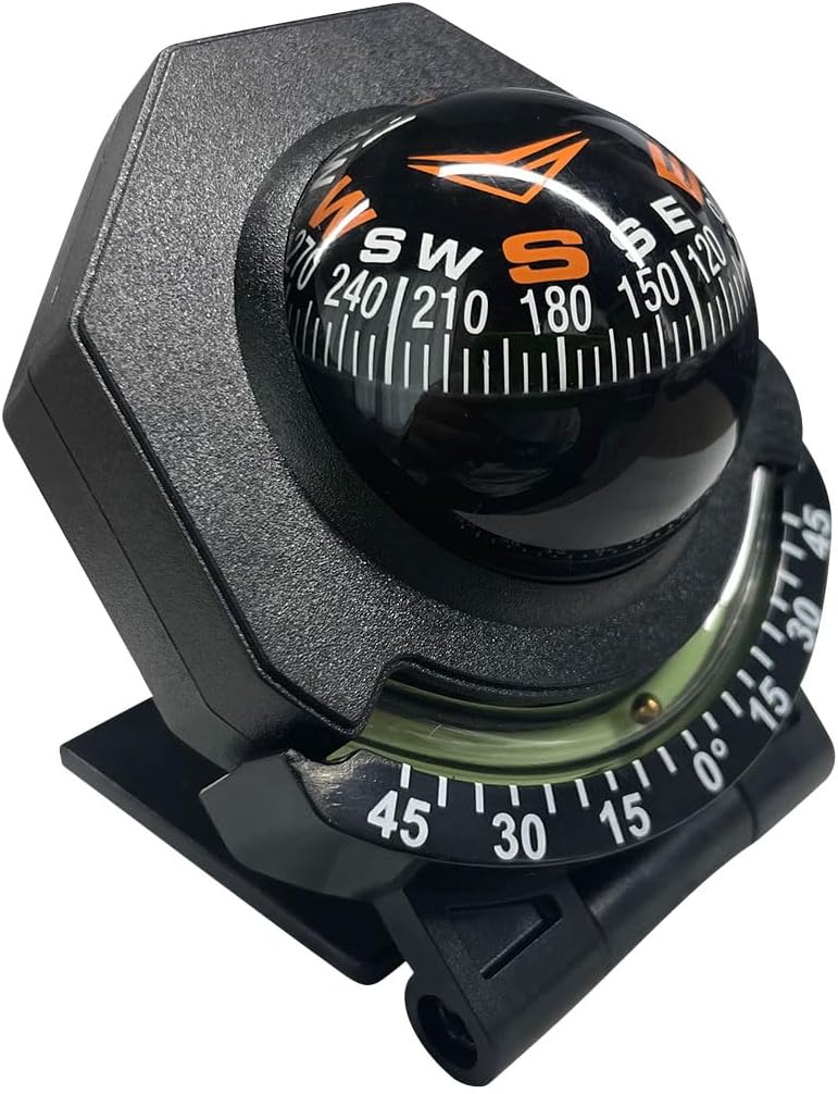 BDZMC Car Compass, Car Dashboard Compass Ball with Slope Meter, Adjustable Night Vision Compass, Universal Car Accessories for Car, Boat, Truck - Image 1